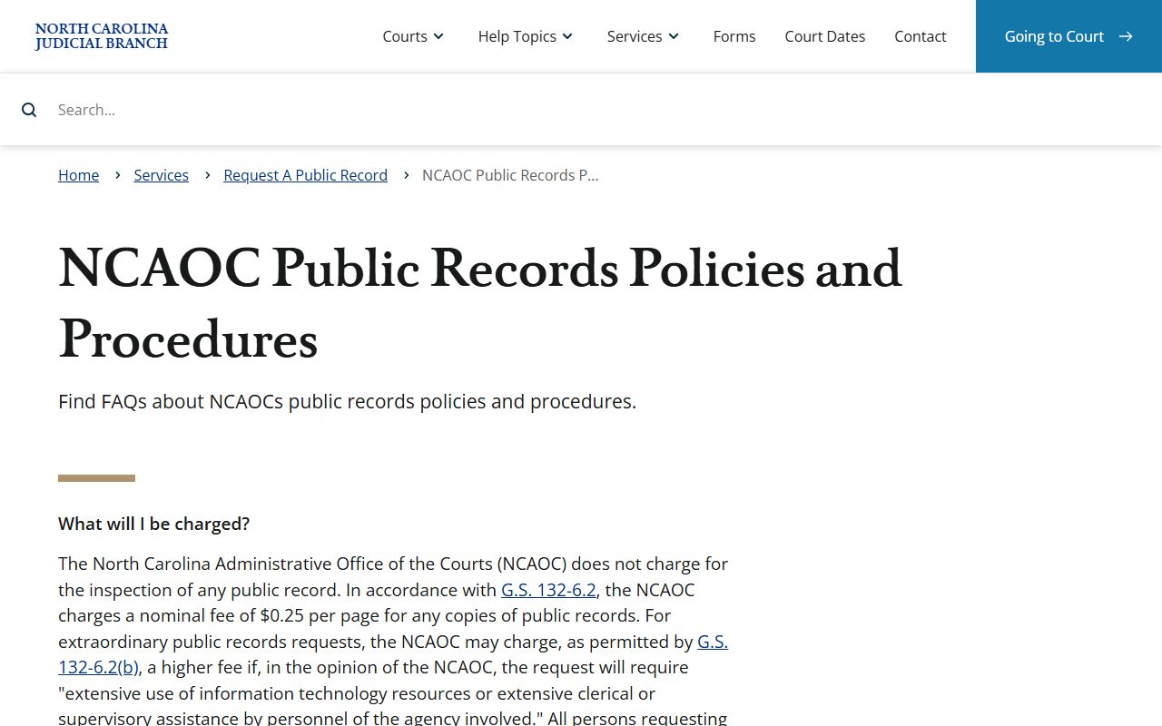 Dare County court records NCAOC records policies and fees