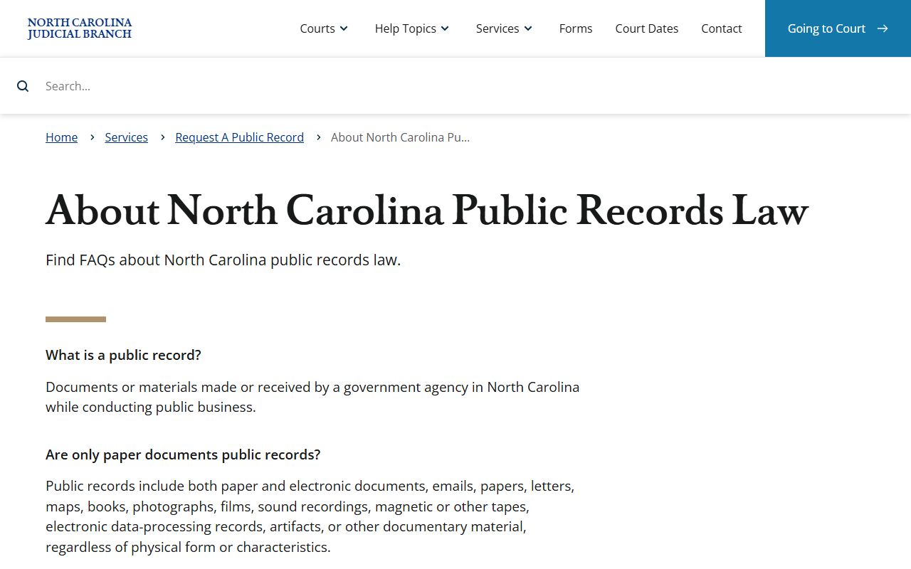 Dare County court records North Carolina public records law summary