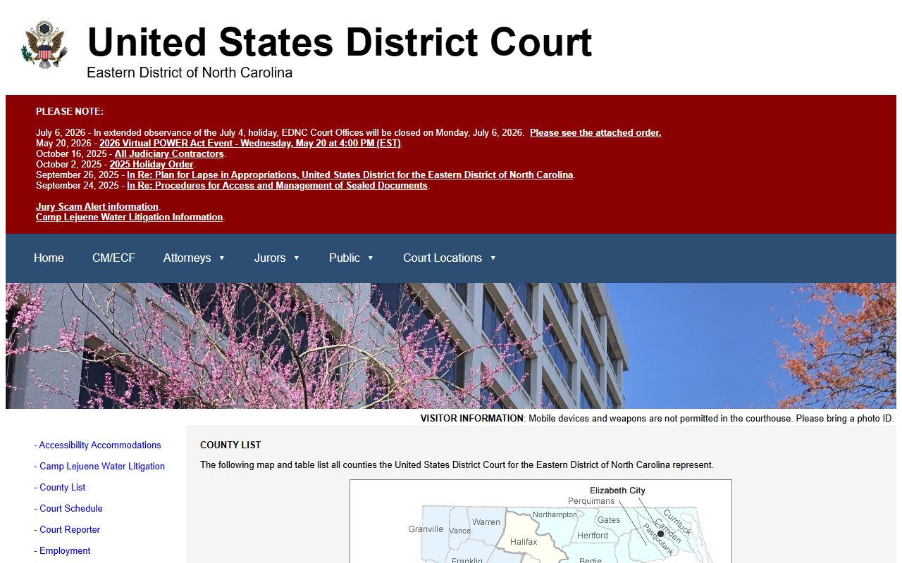 Dare County Superior Court and Eastern District county list distinction