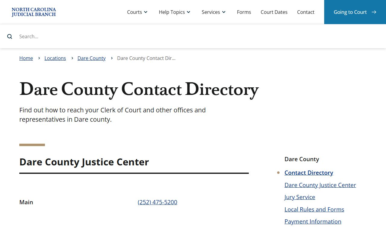 Dare County court records contact directory and access routes