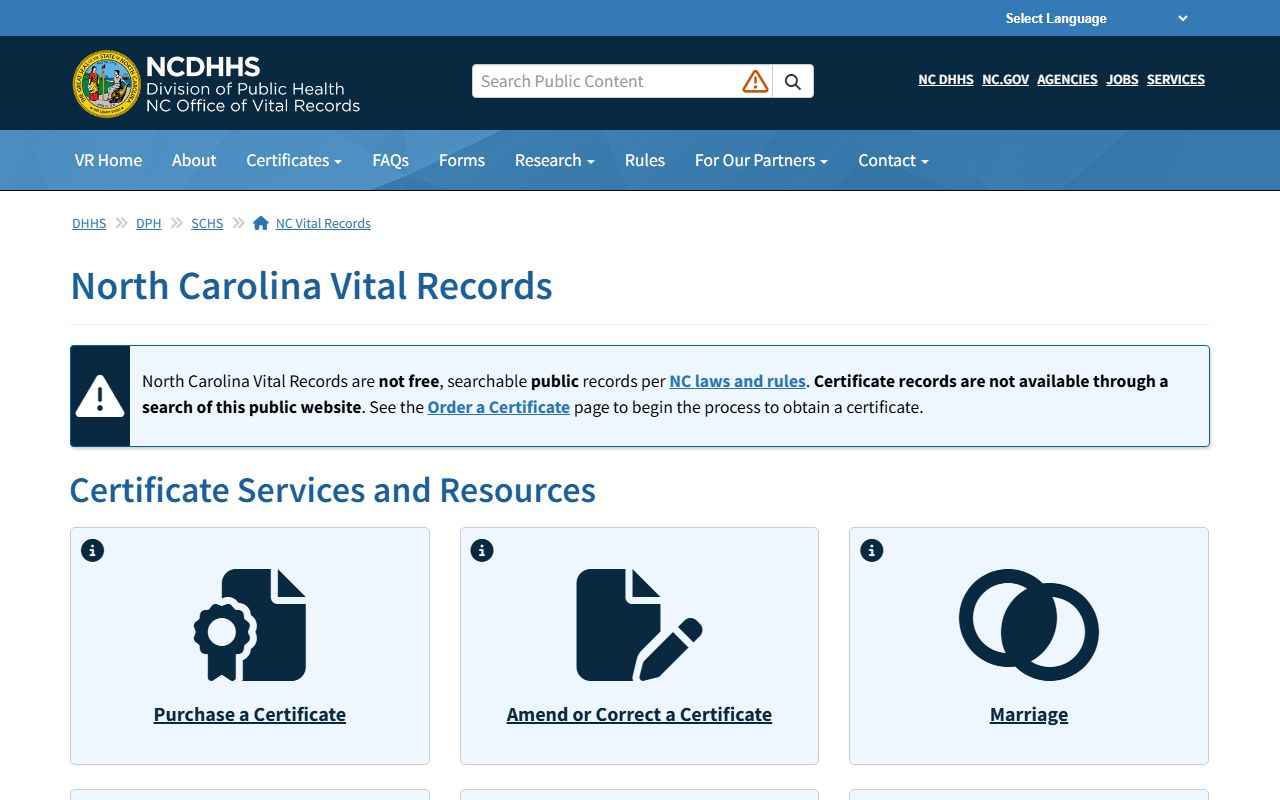 Dare County marriage and divorce records through N.C. Vital Records