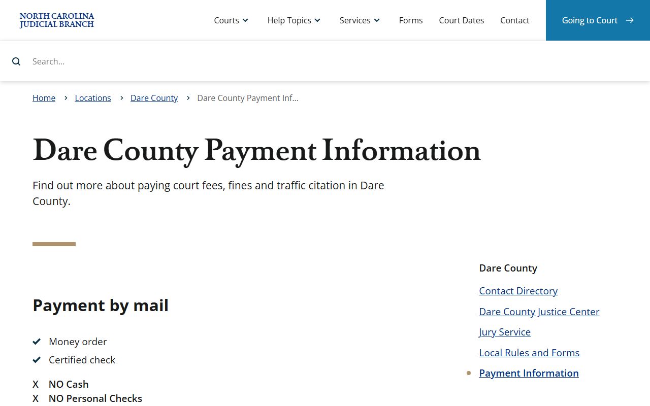 Dare County traffic court records payment information